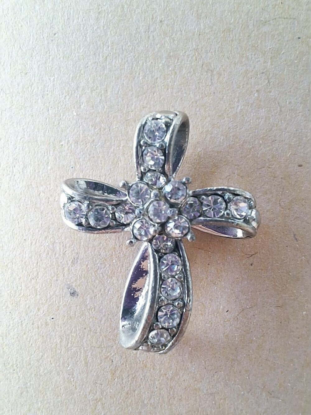 Vintage Avon Rhinestone Cross Pendant – Silver‑Tone Metal – Sparkling Crystal De